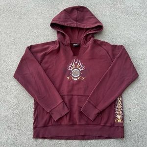 Burgundy Harley Davidson v-neck Hoodie with front, back, side graphics